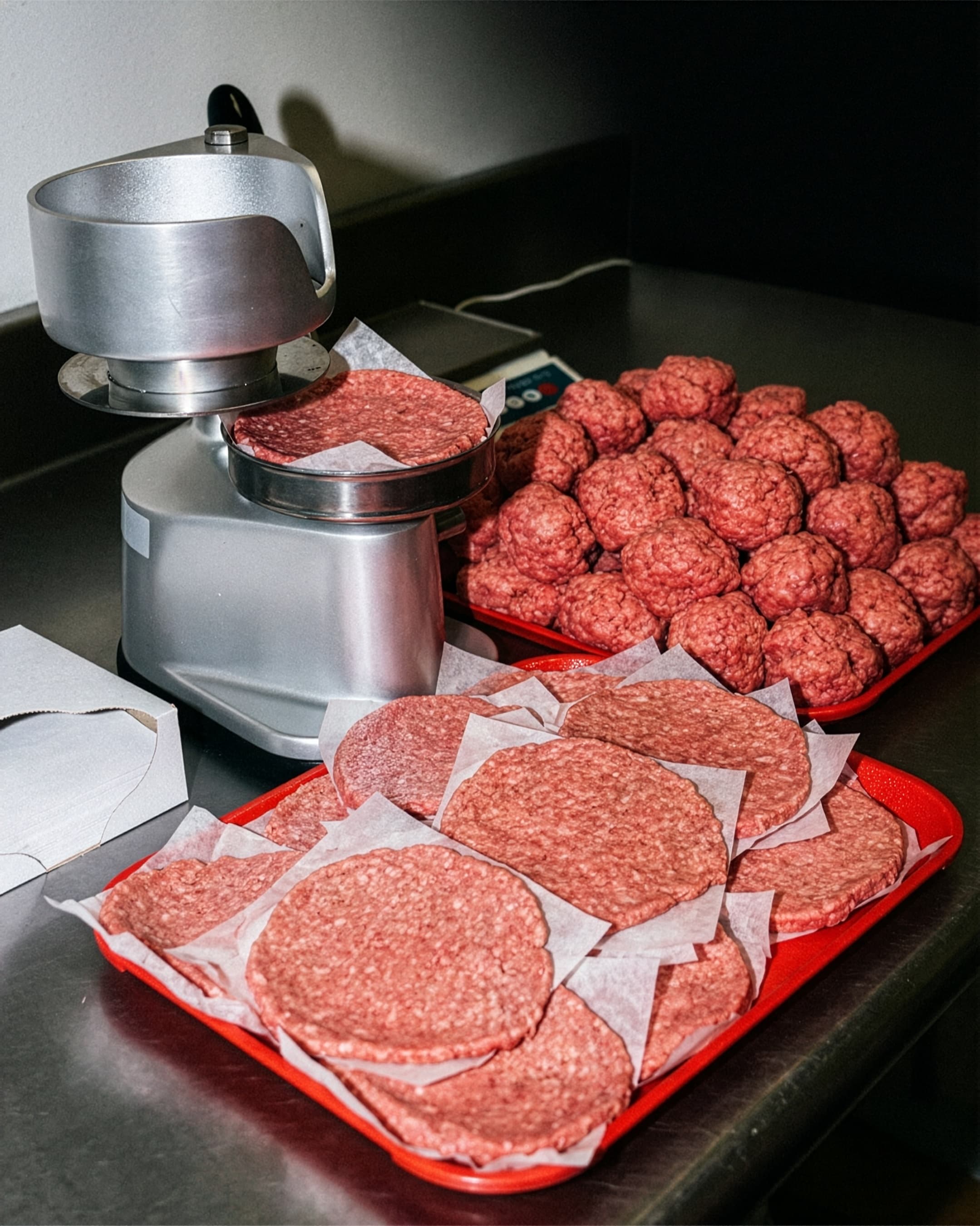 Hand-pressing fresh beef patties
